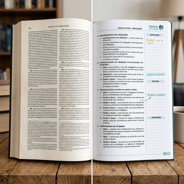 Comparação visual entre texto denso padrão e o layout limpo da Crava Estudos.